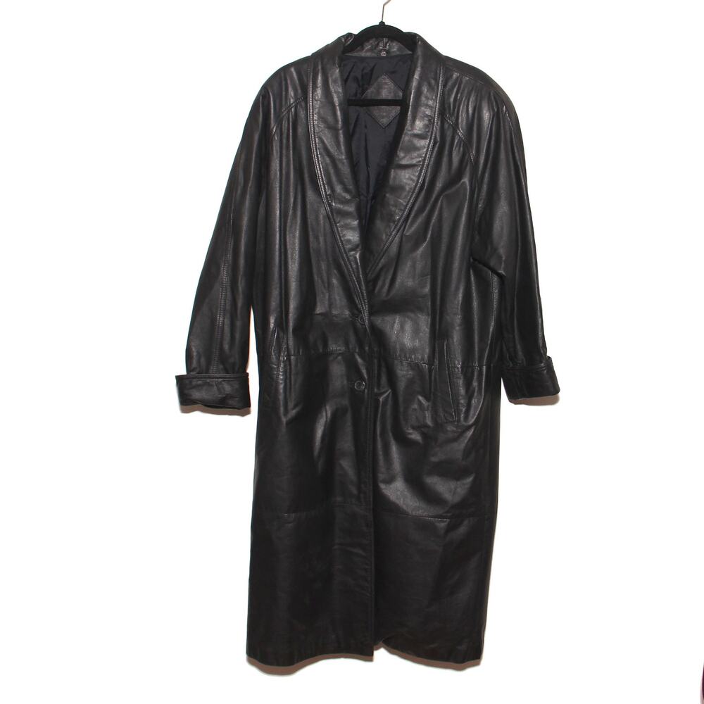 Vintage 80s JC Penney Long Leather Duster Trench Coat Size 18W